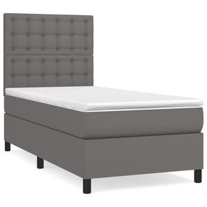vidaXL Pat box spring cu saltea, gri, 80x200 cm, piele ecologică