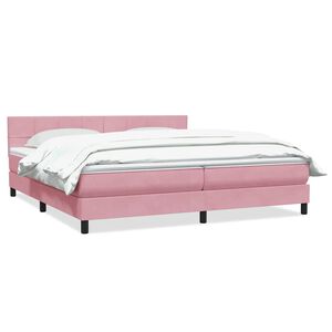 vidaXL Pat box spring cu saltea, roz, 180x210 cm, catifea