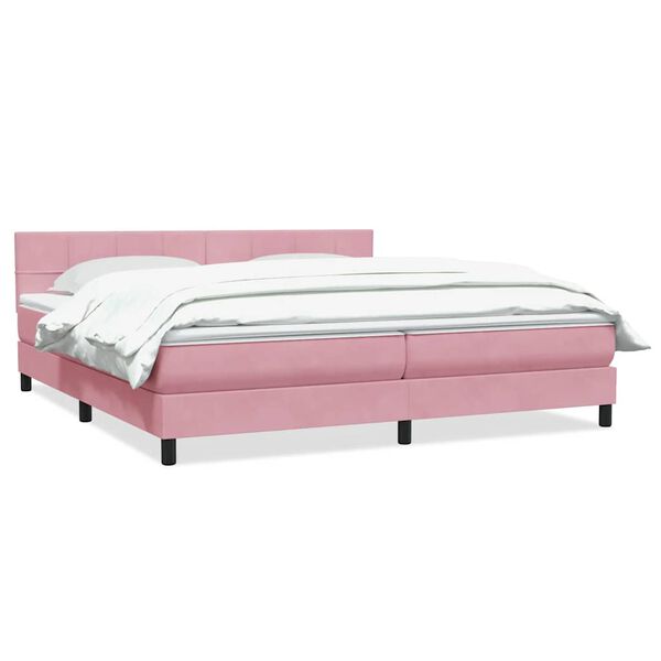 vidaXL Pat box spring cu saltea, roz, 180x210 cm, catifea