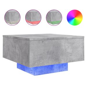 vidaXL Măsuță de cafea cu lumini LED, gri beton, 55x55x31 cm