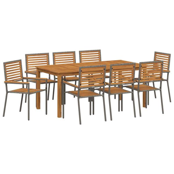 vidaXL Set de masă pentru grădină 9 pcs Gri Rattan poli