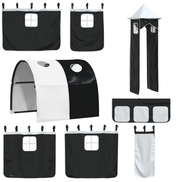 vidaXL Perdele pentru pat etajat cu tunel și turn, alb și negru