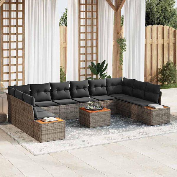 vidaXL Set de canapele pentru grădină cu pernă 11 pcs Gri Rattan poli