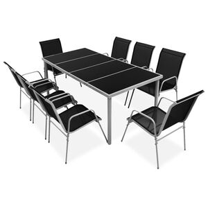 vidaXL Set mobilier de exterior, 9 piese, negru, oțel