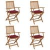 vidaXL Scaune grădină pliabile, cu perne, 4 buc., lemn masiv de acacia