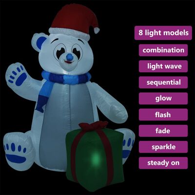 vidaXL Urs polar gonflabil de Crăciun cu LED, 1,8 m, interior/exterior