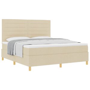 vidaXL Pat cu arcuri cu saltea cu headboard Crem 180 x 200 cm țesătură