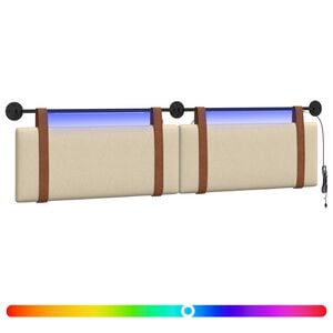 vidaXL Tăblie de pat suspendată Cu lumină LED Crem PU antic
