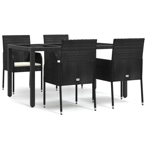 vidaXL Set mobilier de grădină cu perne, 5 piese, negru, poliratan
