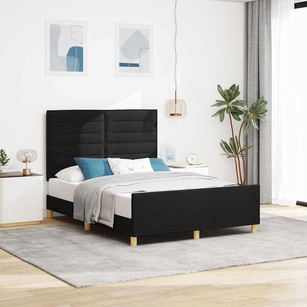 vidaXL Cadru de pat cu headboard Negru 140 x 190 cm țesătură