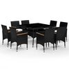 vidaXL Set mobilier grădină, 9 piese, negru, poliratan și lemn acacia