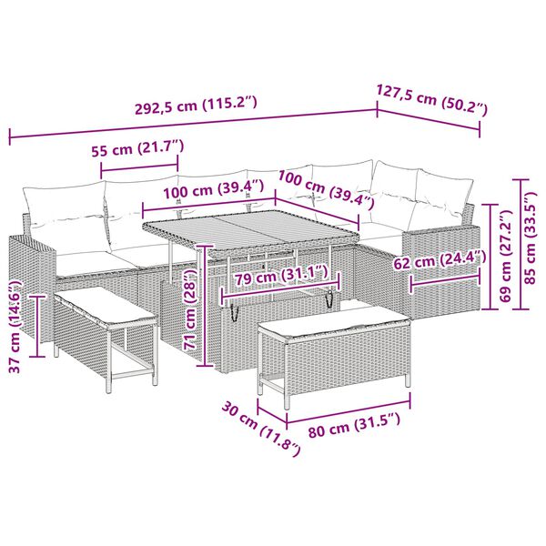 vidaXL Set de canapele pentru grădină cu pernă 9 pcs Negru