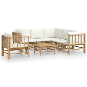 vidaXL Set mobilier de grădină cu perne alb crem, 7 piese, bambus