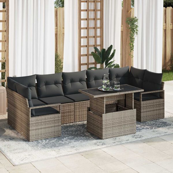 vidaXL Set de canapele pentru grădină 8 pcs Gri Rattan poli