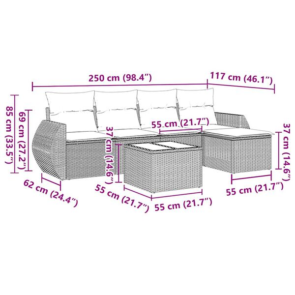 vidaXL Set mobilier de grădină cu perne, 6 piese, negru, poliratan