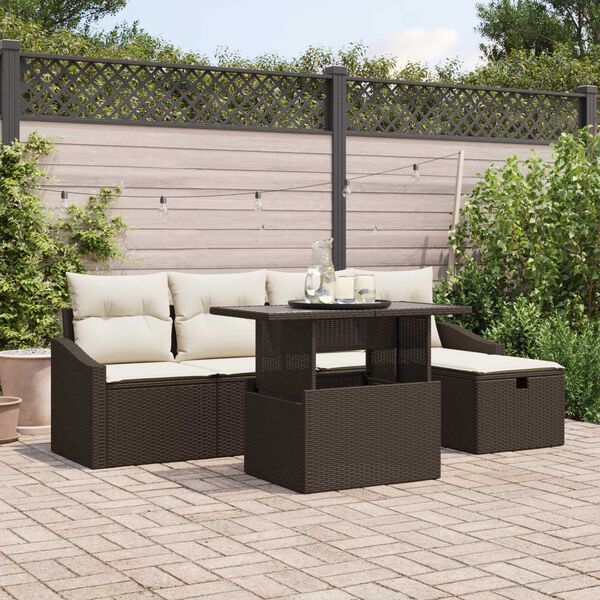 vidaXL Set de canapele pentru grădină cu pernă 6 pcs Maro Rattan poli