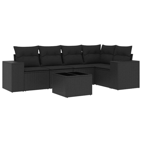 vidaXL Set mobilier de grădină cu perne, 6 piese, negru, poliratan