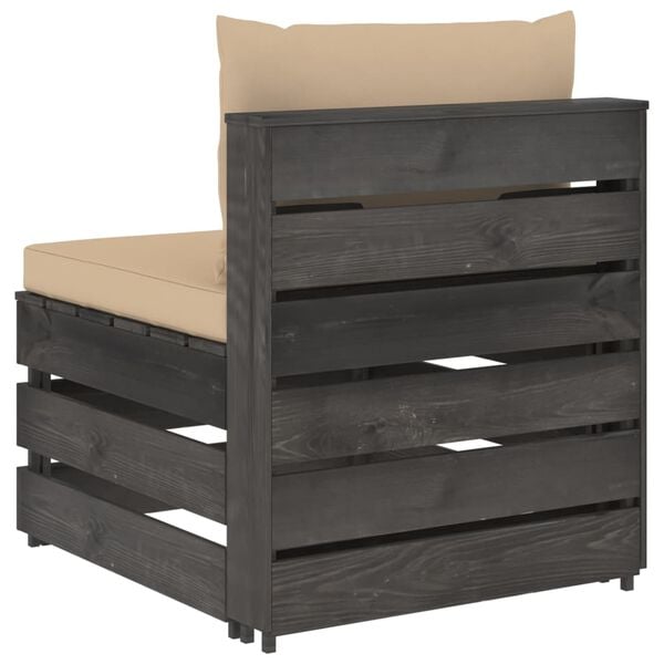 vidaXL Canapea de mijloc modulară cu perne, gri, lemn impregnat