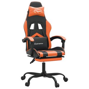 vidaXL Scaun de gaming cu suport picioare, negru/oranj, piele eco