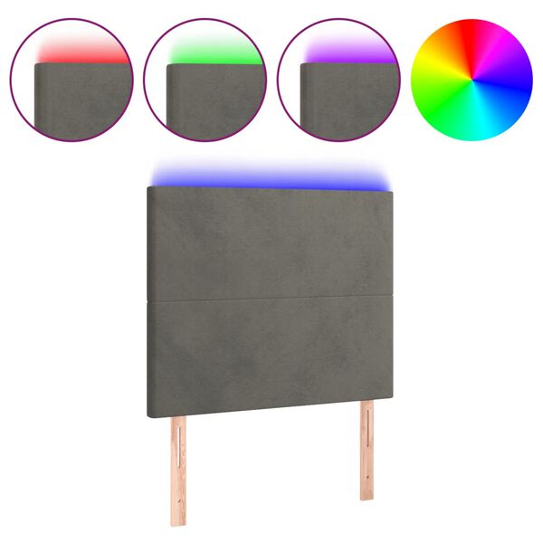 vidaXL Tăblie de pat cu LED, gri închis, 100x5x118/128 cm, textil