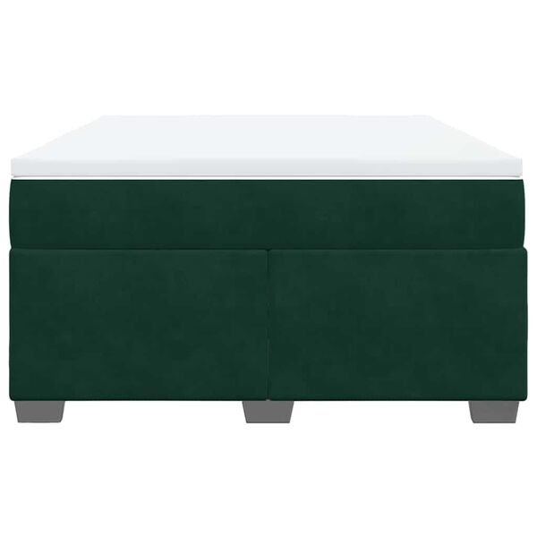 vidaXL Pat box spring cu saltea, verde &icirc;nchis, 140x190 cm, catifea