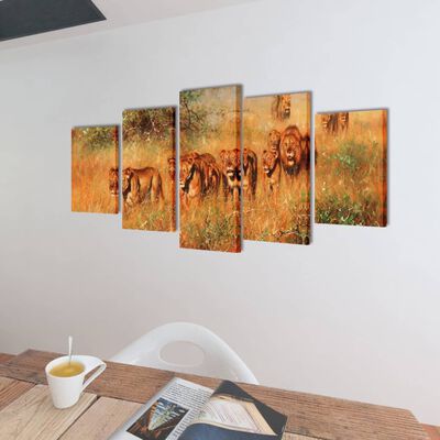Set de tablouri pe pânză, imprimeu lei, 200 x 100 cm