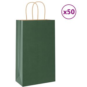 vidaXL Pungi de h&acirc;rtie 50 buc cu m&acirc;nere verde 21x11x36 cm