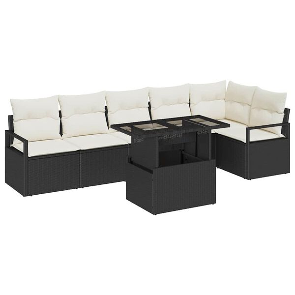vidaXL Set de canapele pentru grădină cu pernă 7 pcs Negru Rattan poli