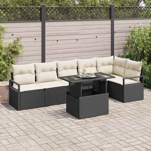 vidaXL Set de canapele pentru grădină cu pernă 7 pcs Negru Rattan poli