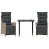vidaXL Set mobilier de grădină cu perne, 3 piese,gri deschis,poliratan