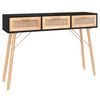 vidaXL Masă consolă negru 105x30x75 cm lemn masiv pin și ratan natural