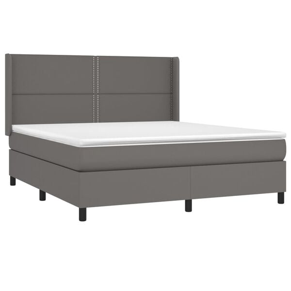 vidaXL Pat box spring cu saltea, gri, 180x200 cm, piele ecologică