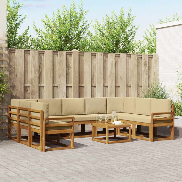 vidaXL Set de canapele de exterior cu pernă 10 pcs Natural și Bej