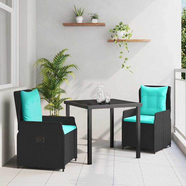 vidaXL Set de masă pentru grădină 3 pcs Negru Rattan poli