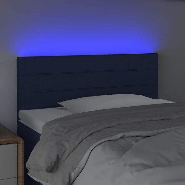 vidaXL Tăblie de pat cu LED, albastru, 90x5x78/88 cm, textil
