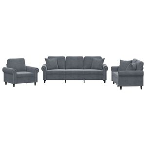 vidaXL Set canapea cu perne, 3 piese, gri &icirc;nchis, catifea