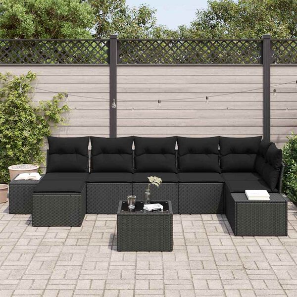 vidaXL Set de canapele pentru grădină cu pernă 8 pcs Negru poliratan