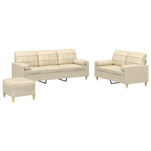 vidaXL Set de canapele cu perne, 3 piese, crem, textil