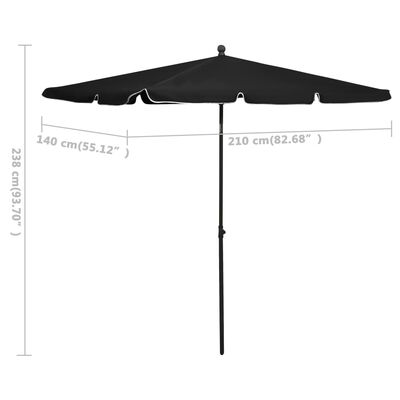 vidaXL Umbrelă de grădină cu stâlp, negru, 210x140 cm