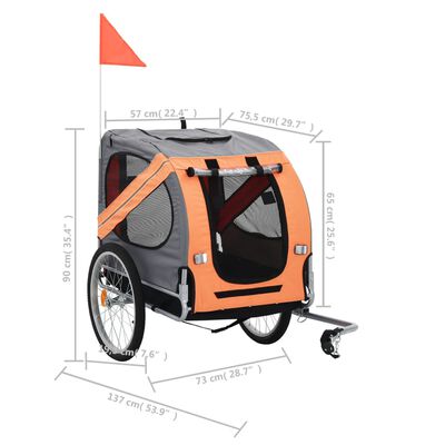 vidaXL Remorcă de bicicletă pentru animale companie, portocaliu și gri