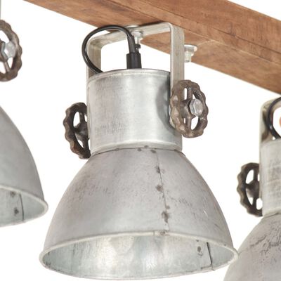 vidaXL Lampă suspendată industrială, argintiu, lemn de mango, E27