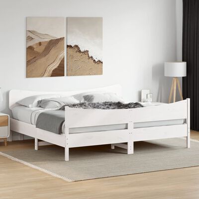 vidaXL Cadru de pat cu tăblie, alb, 180x200 cm, lemn masiv de pin