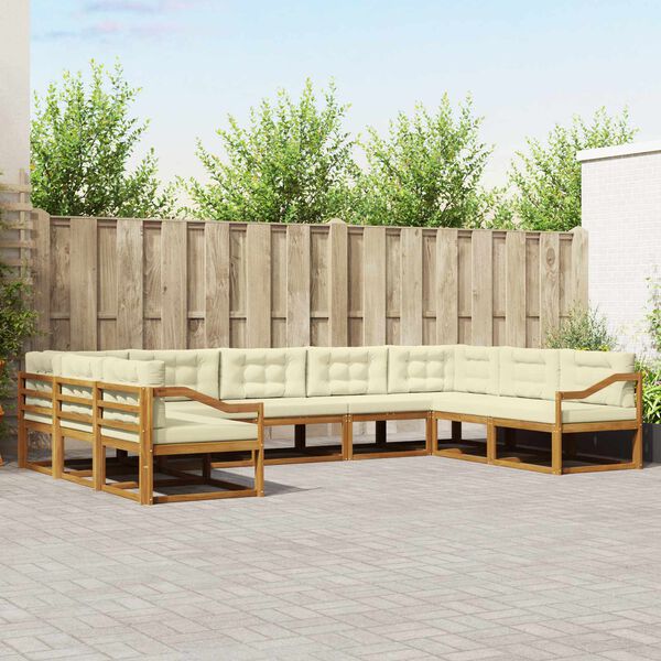 vidaXL Set de canapele de exterior cu pernă 9 pcs Natural și Crem