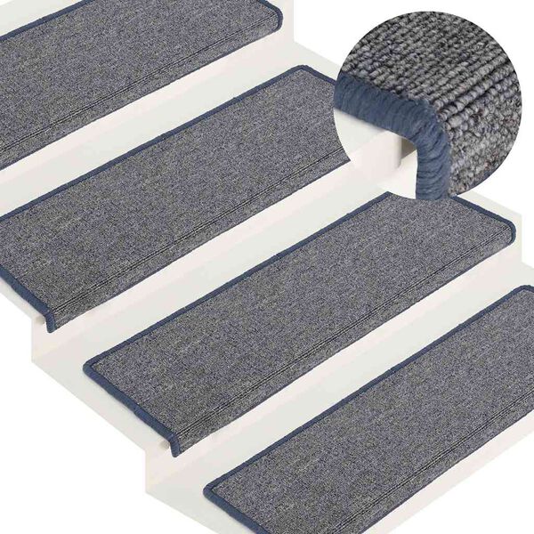 vidaXL Covorașe pentru scări, 30 buc., 65x21x4 cm, gri deschis și albastru, cu margini dreptunghiulare