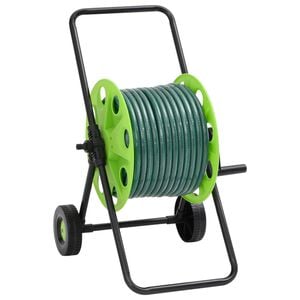 vidaXL Cărucior tambur pentru furtun, verde, cu furtun PVC de 50 m