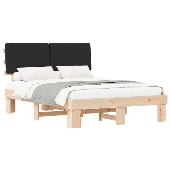 vidaXL Cadru de pat cu tăblie tapițată cu headboard Negru 140 x 200 cm