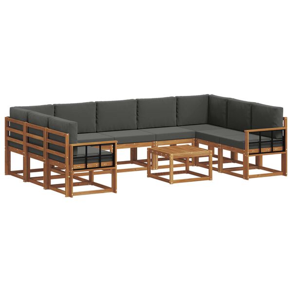 vidaXL Set de canapele de exterior cu pernă 10 pcs Natural și Antracit