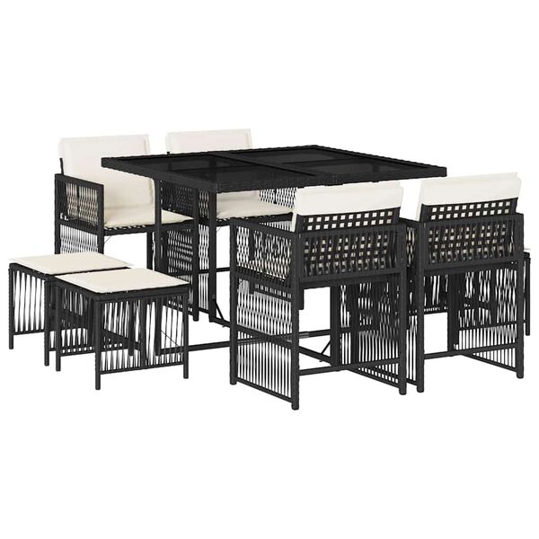 vidaXL Set mobilier de exterior cu perne, 11 piese, negru, poliratan