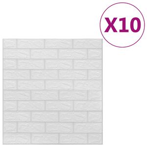 vidaXL Tapet de perete autocolant 3D, 10 buc., alb, model cărămizi