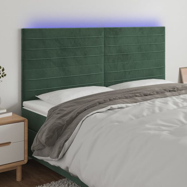 vidaXL Tăblie de pat cu LED, verde închis, 200x5x118/128 cm, catifea